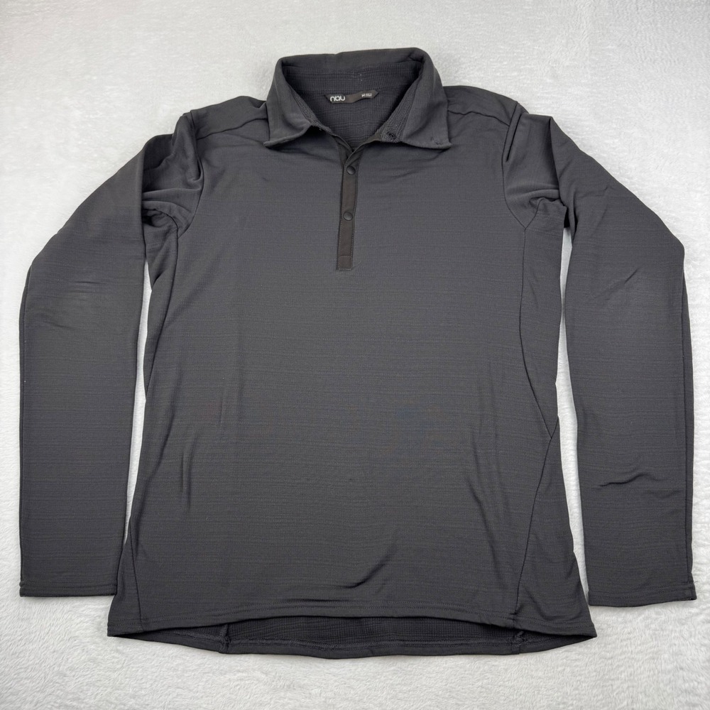 Nau Polartec Power Dry Long Sleeve Polo Mens Medium Gray Snap Placket Shirt